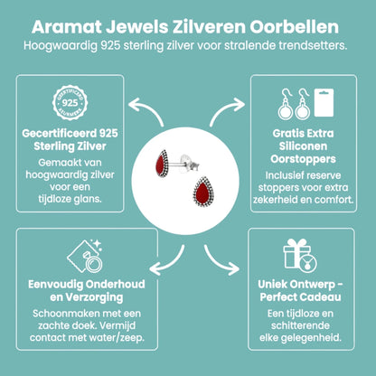 Zilveren Bali Druppel Oorbellen – 7x4mm – Emaille in Zwart, Blauw of Rood - Aramat Jewels - Oorbellen - cadeautip