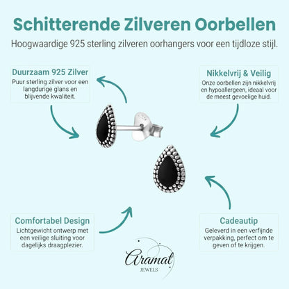 Zilveren Bali Druppel Oorbellen – 7x4mm – Emaille in Zwart, Blauw of Rood - Aramat Jewels - Oorbellen - cadeautip