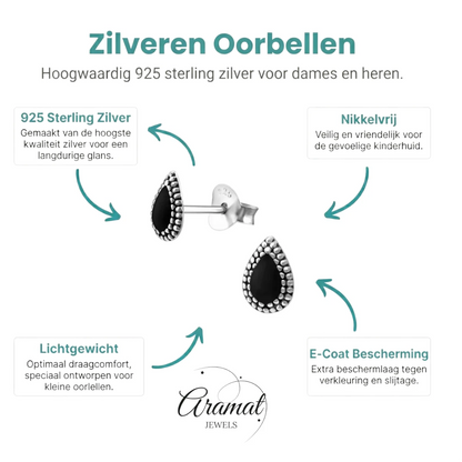 Zilveren Bali Druppel Oorbellen – 7x4mm – Emaille in Zwart, Blauw of Rood - Aramat Jewels - Oorbellen - cadeautip