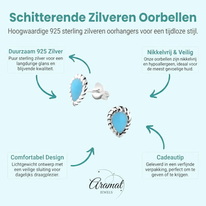 Zilveren Bali Druppel Oorbellen – Blauw Emaille – 8x6mm - Aramat Jewels - Oorbellen - cadeautip