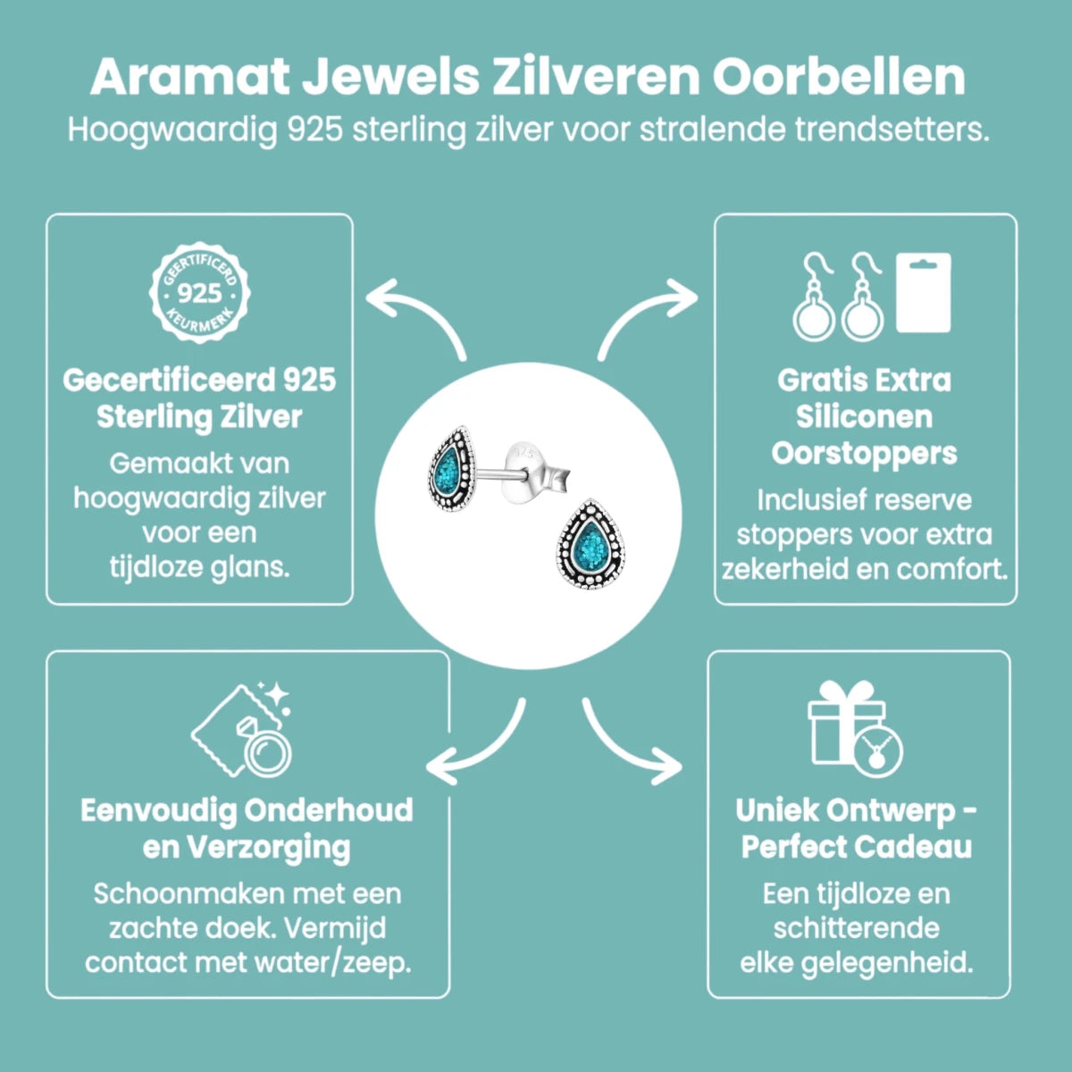 Zilveren Bali Druppel Oorbellen – Glitter Emaille – 6x4mm - Aramat Jewels - Oorbellen - cadeautip