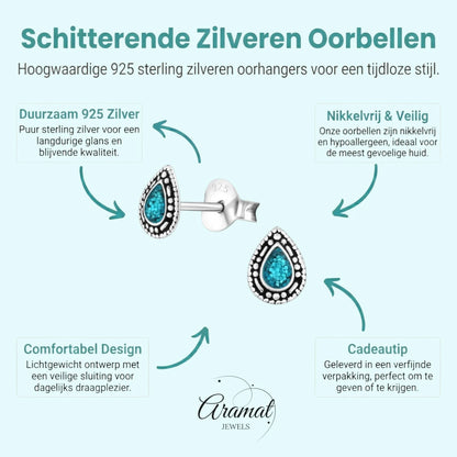 Zilveren Bali Druppel Oorbellen – Glitter Emaille – 6x4mm - Aramat Jewels - Oorbellen - cadeautip