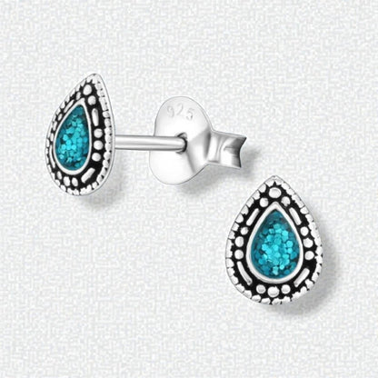Zilveren Bali Druppel Oorbellen – Glitter Emaille – 6x4mm - Aramat Jewels - Oorbellen - cadeautip