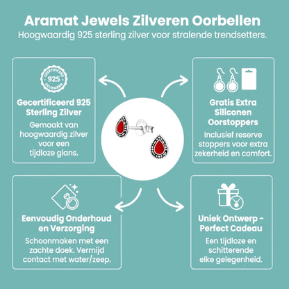 Zilveren Bali Druppel Oorbellen – Rood Emaille – 6x4mm - Aramat Jewels - Oorbellen - cadeautip