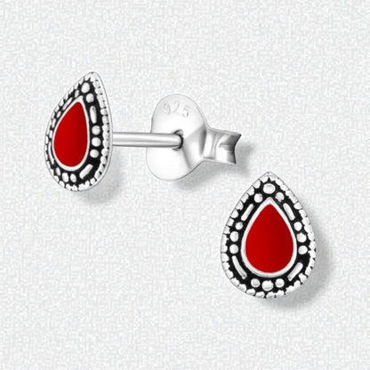 Zilveren Bali Druppel Oorbellen – Rood Emaille – 6x4mm - Aramat Jewels - Oorbellen - cadeautip