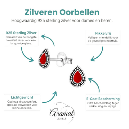 Zilveren Bali Druppel Oorbellen – Rood Emaille – 6x4mm - Aramat Jewels - Oorbellen - cadeautip