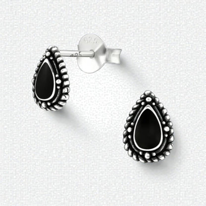 Zilveren Bali Druppel Oorbellen – Zwart Emaille – 8x5,5mm - Aramat Jewels - Oorbellen - cadeautip