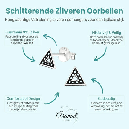 Zilveren Bali Oorbellen - Driehoek Geoxideerd - Aramat Jewels - Oorbellen - cadeautip