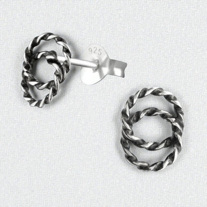 Zilveren Bali Oorbellen Dubbelle Cirkels Gedraaid - Aramat Jewels - Oorbellen - cadeautip