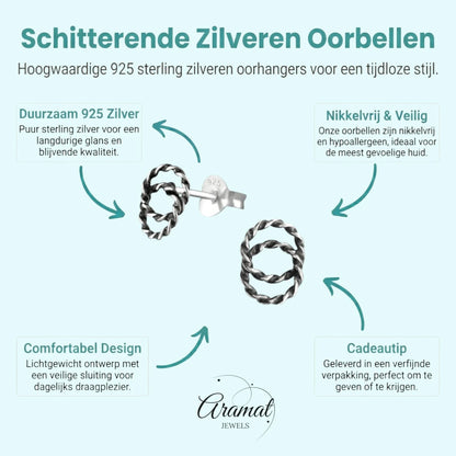 Zilveren Bali Oorbellen Dubbelle Cirkels Gedraaid - Aramat Jewels - Oorbellen - cadeautip