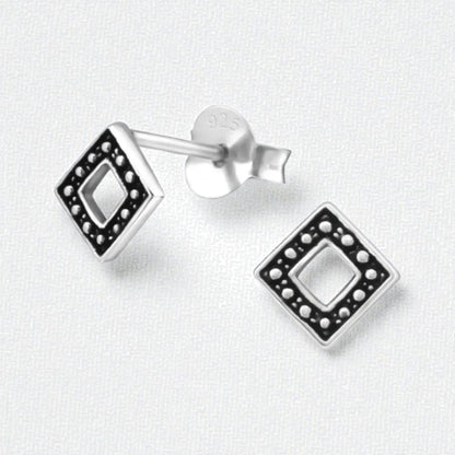 Zilveren Bali Oorbellen - Geoxideerd Ruit 5mm - Aramat Jewels - Oorbellen - cadeautip