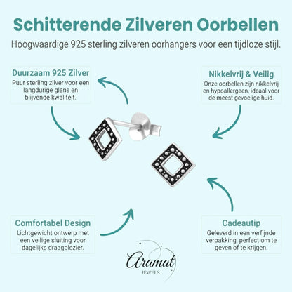 Zilveren Bali Oorbellen - Geoxideerd Ruit 5mm - Aramat Jewels - Oorbellen - cadeautip