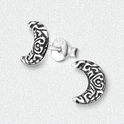 Zilveren Bali Oorbellen Maan - Geoxideerd Motief - Aramat Jewels - Oorbellen - cadeautip
