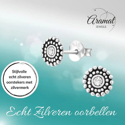 Zilveren Bali Oorbellen met Kristal – 6mm - oor704 - 32917 - Oorbellen kopen# - 6mm - 925 Zilver - alles