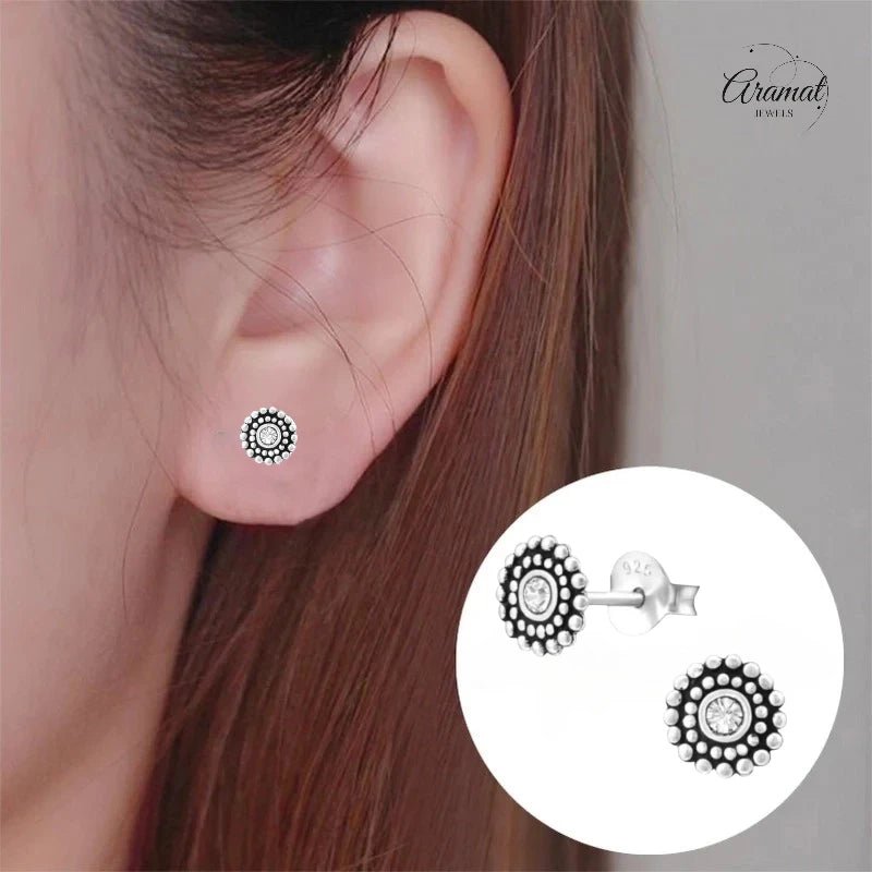 Zilveren Bali Oorbellen met Kristal – 6mm - oor704 - 32917 - Oorbellen kopen# - 6mm - 925 Zilver - alles