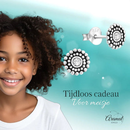 Zilveren Bali Oorbellen met Kristal – 6mm - oor704 - 32917 - Oorbellen kopen# - 6mm - 925 Zilver - alles