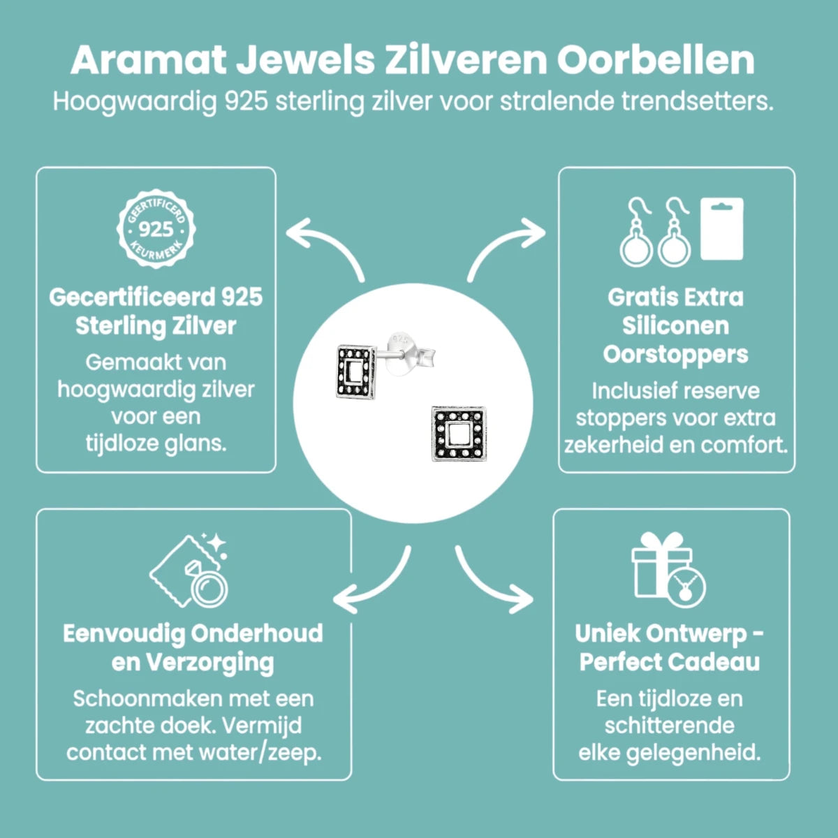 Zilveren Bali Oorbellen - Open Vierkant Geoxideerd - Aramat Jewels - Oorbellen - cadeautip