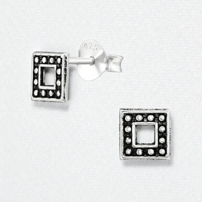Zilveren Bali Oorbellen - Open Vierkant Geoxideerd - Aramat Jewels - Oorbellen - cadeautip