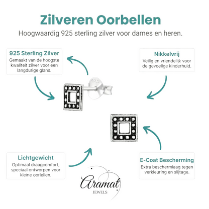Zilveren Bali Oorbellen - Open Vierkant Geoxideerd - Aramat Jewels - Oorbellen - cadeautip