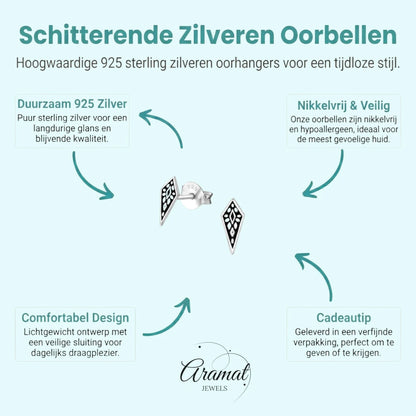 Zilveren Bali Oorbellen - Puntig Geoxideerd - Aramat Jewels - Oorbellen - cadeautip