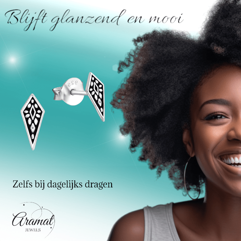 Zilveren Bali Oorbellen - Puntig Geoxideerd - oor844 - 35408 - Oorbellen kopen# - 925 Zilver - 9mm