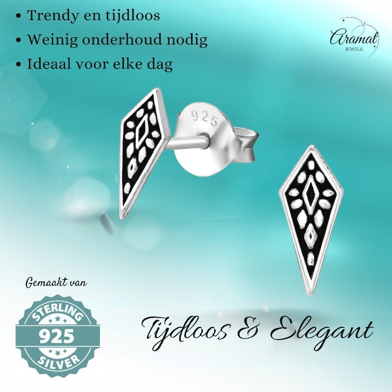 Zilveren Bali Oorbellen - Puntig Geoxideerd - oor844 - 35408 - Oorbellen kopen# - 925 Zilver - 9mm