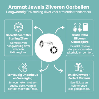 Zilveren Bali Oorbellen - Rond Geoxideerd - Aramat Jewels - Oorbellen - cadeautip