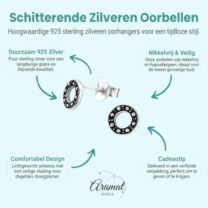Zilveren Bali Oorbellen - Rond Geoxideerd - Aramat Jewels - Oorbellen - cadeautip