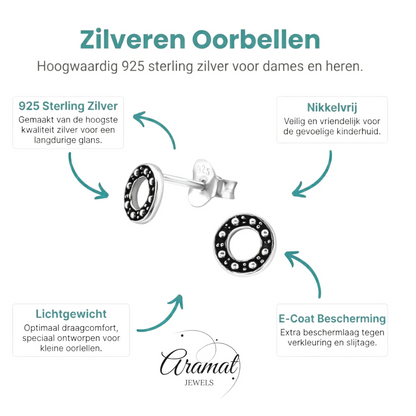 Zilveren Bali Oorbellen - Rond Geoxideerd - Aramat Jewels - Oorbellen - cadeautip