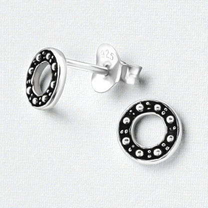 Zilveren Bali Oorbellen - Rond Geoxideerd - Aramat Jewels - Oorbellen - cadeautip