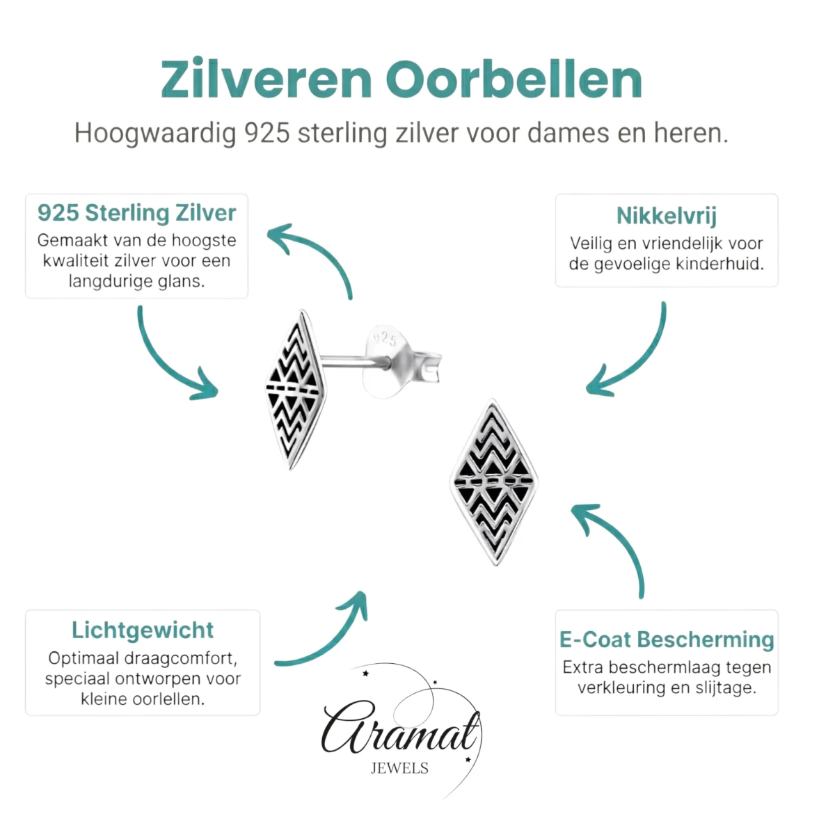 Zilveren Bali Oorbellen Ruit - Geoxideerd Motief - Aramat Jewels - Oorbellen - cadeautip