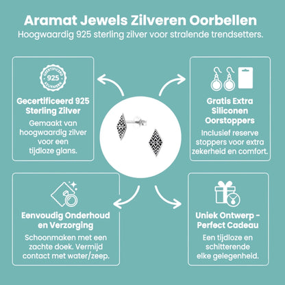 Zilveren Bali Oorbellen Ruit - Geoxideerd Motief - Aramat Jewels - Oorbellen - cadeautip