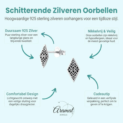 Zilveren Bali Oorbellen Ruit - Geoxideerd Motief - Aramat Jewels - Oorbellen - cadeautip
