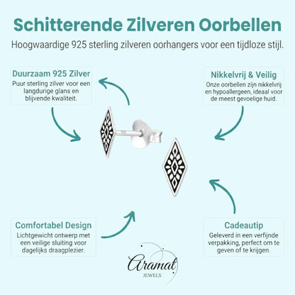 Zilveren Bali Oorbellen - Ruit Motief - Aramat Jewels - Oorbellen - cadeautip