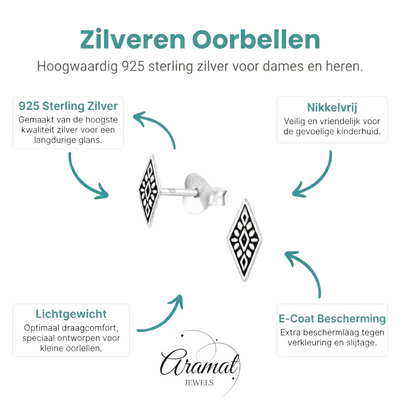 Zilveren Bali Oorbellen - Ruit Motief - Aramat Jewels - Oorbellen - cadeautip