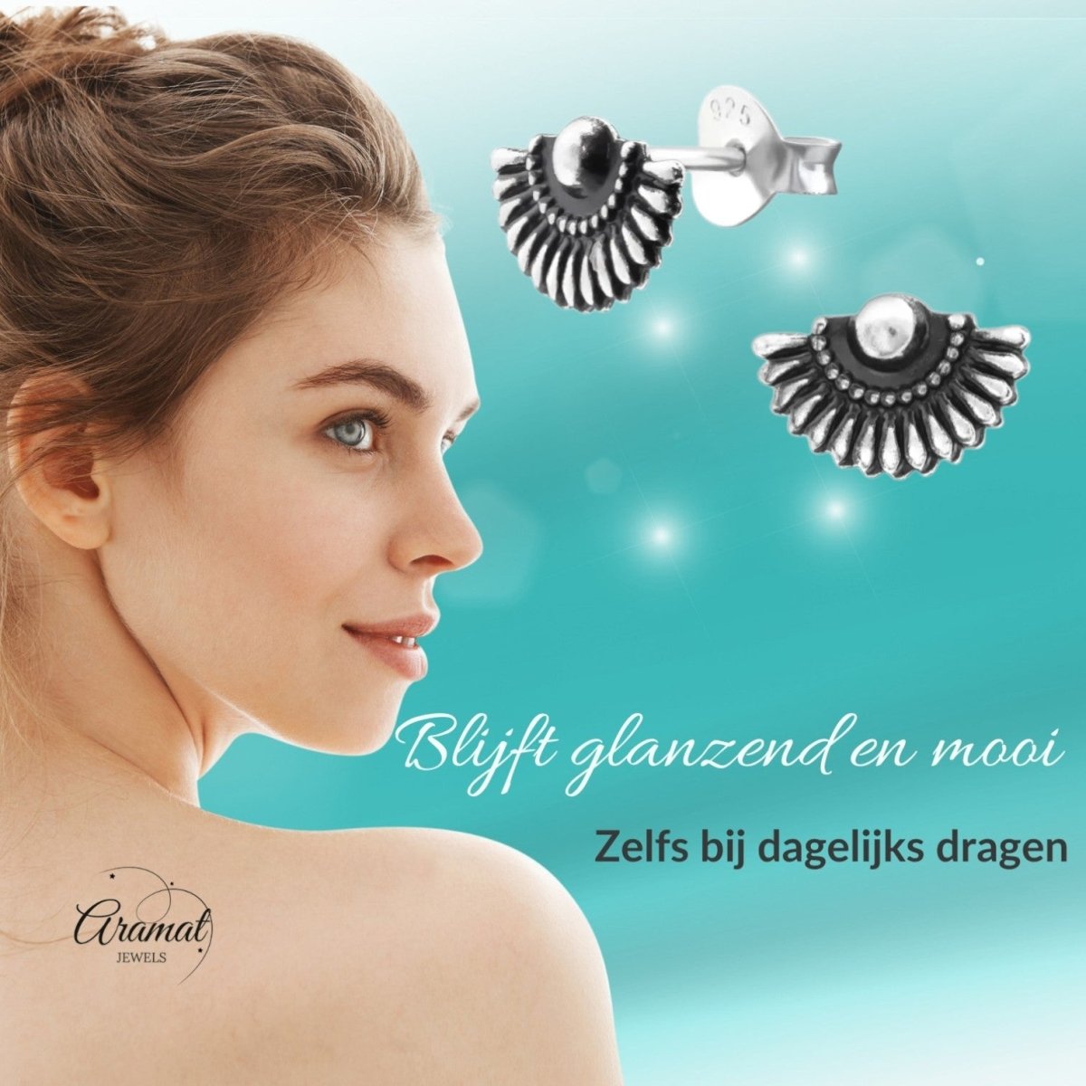 Zilveren Bali Oorbellen Waaier - Antieklook - Aramat Jewels - Oorbellen - cadeautip