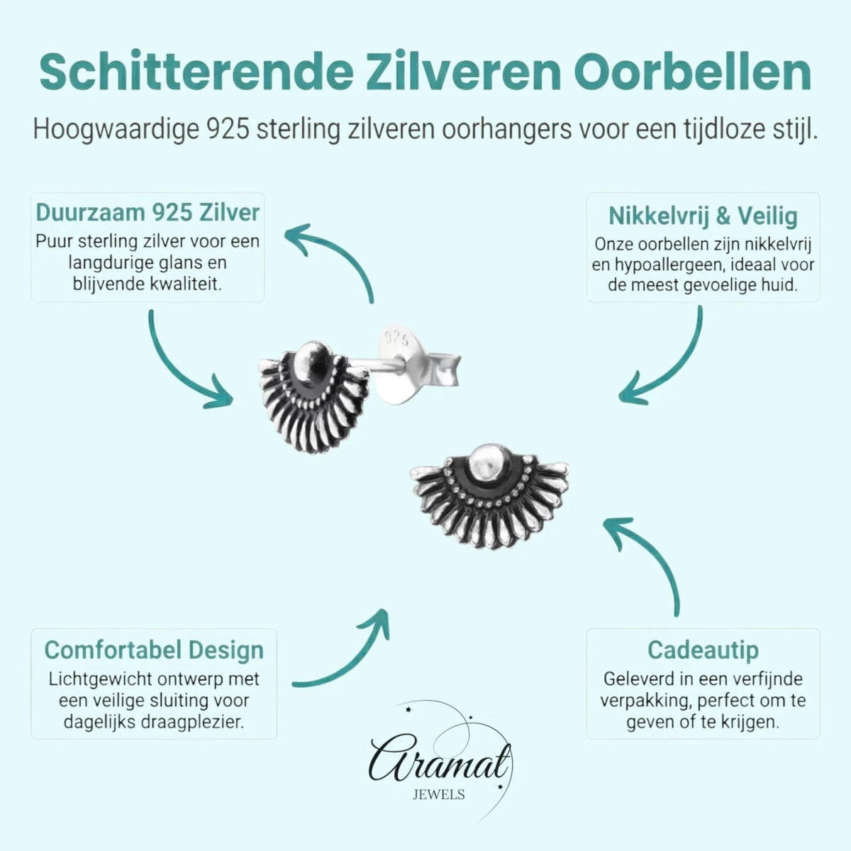 Zilveren Bali Oorbellen Waaier - Antieklook - Aramat Jewels - Oorbellen - cadeautip