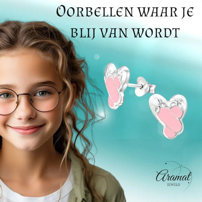 Zilveren Balletschoen Oorbellen – 925 Zilver & Roze Emaille - oor1998 - 12756 - Oorbellen kopen# - 11mm - 925 Zilver - alles
