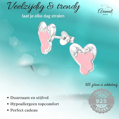Zilveren Balletschoen Oorbellen – 925 Zilver & Roze Emaille - oor1998 - 12756 - Oorbellen kopen# - 11mm - 925 Zilver - alles