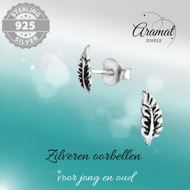Zilveren Blaadje Oorbellen Antieklook – 8x3mm - Aramat Jewels - Oorbellen - cadeautip