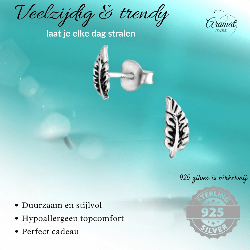 Zilveren Blaadje Oorbellen Antieklook – 8x3mm - Aramat Jewels - Oorbellen - cadeautip