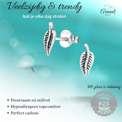 Zilveren Blaadje Oorbellen Antieklook – 9x3mm - Aramat Jewels - Oorbellen - cadeautip