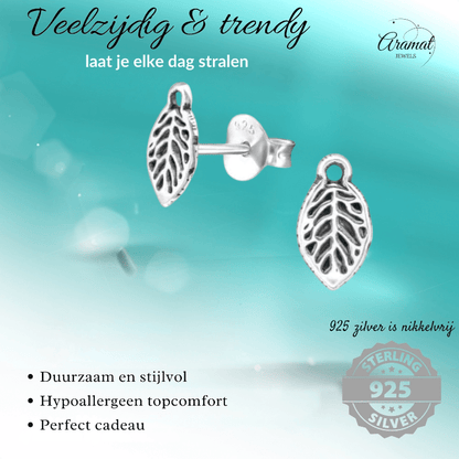 Zilveren Blaadje Oorbellen Antieklook – 9x5mm - Aramat Jewels - Oorbellen - cadeautip
