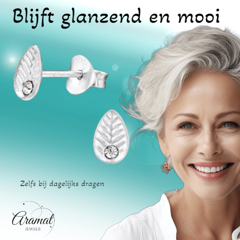 Zilveren Blaadje Oorbellen Kristal – 6x4mm - Aramat Jewels - Oorbellen - cadeautip