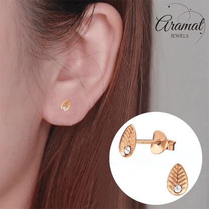 Zilveren Blaadje Oorbellen Rosé/Kristal – 6x4mm - Aramat Jewels - Oorbellen - cadeautip