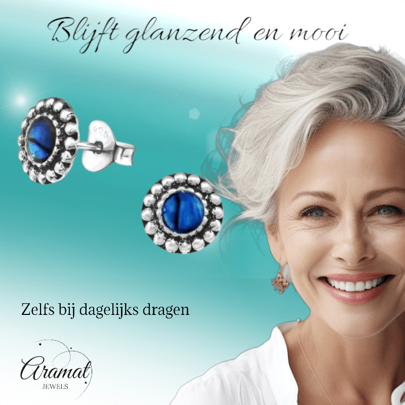 Zilveren Blauw Abalone Oorbellen 8 mm - oor1082 - 30786 - Oorbellen kopen# - 8mm - 925 Zilver - Abalone