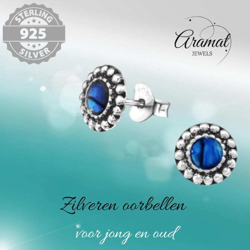 Zilveren Blauw Abalone Oorbellen 8 mm - oor1082 - 30786 - Oorbellen kopen# - 8mm - 925 Zilver - Abalone