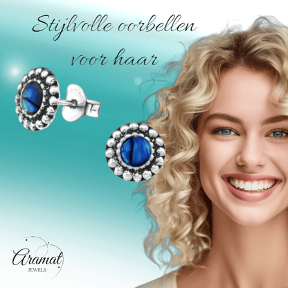Zilveren Blauw Abalone Oorbellen 8 mm - oor1082 - 30786 - Oorbellen kopen# - 8mm - 925 Zilver - Abalone