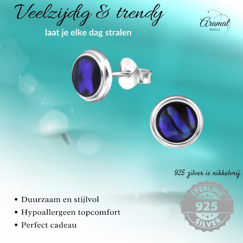Zilveren Blauwe Abalone Damesoorbellen 8 mm - oor4760 - 30896 - Oorbellen kopen# - 8mm - 925 Zilver - Abalone