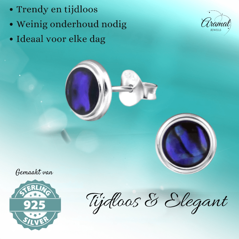 Zilveren Blauwe Abalone Damesoorbellen 8 mm - oor4760 - 30896 - Oorbellen kopen# - 8mm - 925 Zilver - Abalone